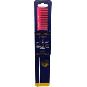 Donna 9" Anti Static Carbon Metal Pin Tail Comb, Heat Resistant, Pink